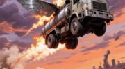 The fuel tanker flies into the sky