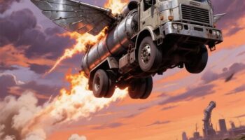 The fuel tanker flies into the sky