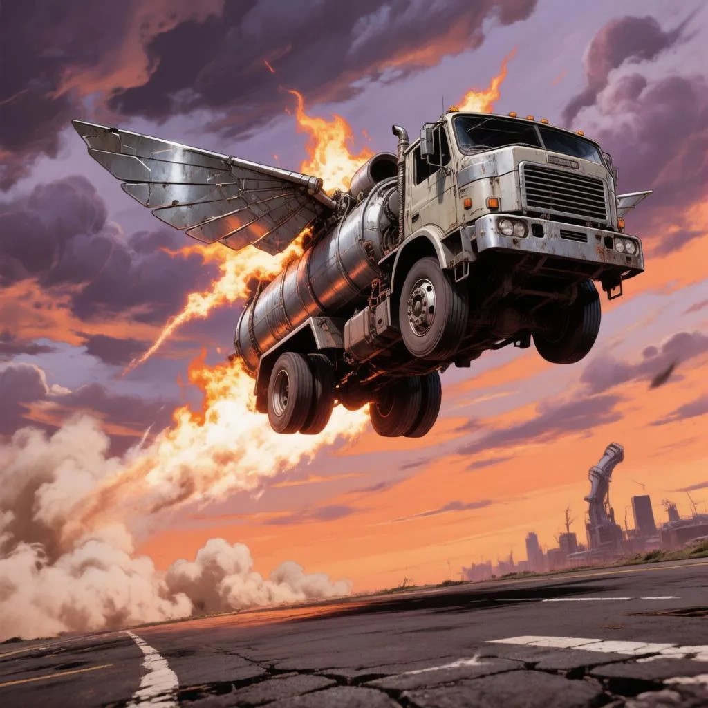 The fuel tanker flies into the sky